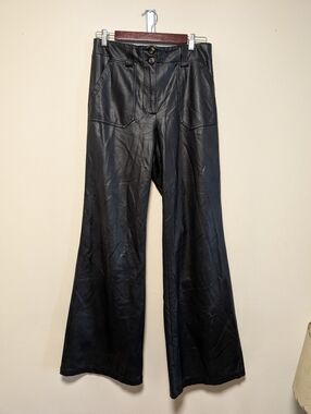 Maeve Anthropologie Colette Faux Leather Pants Black 12 Tall